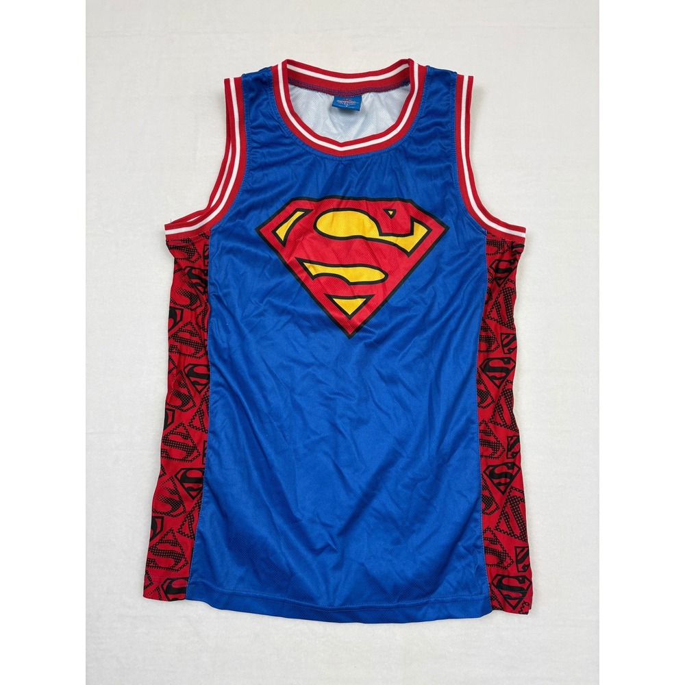 Superman DC Comics Basketball Jersey Blue Red Sleeveless Mesh Shirt Size Small